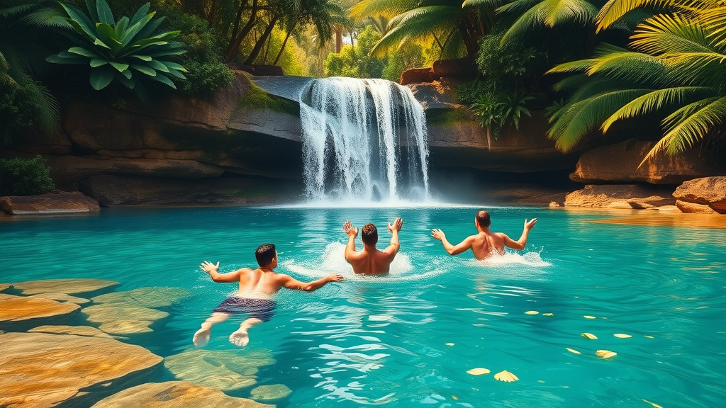 Friends swim and jump beneath Waimano Falls in Pearl City