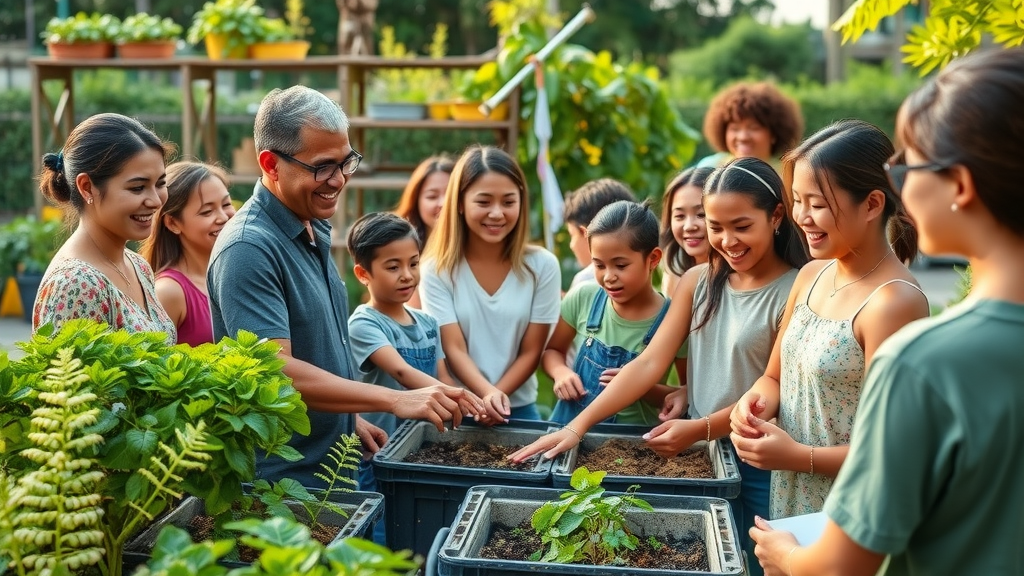 Community at vermicomposting workshop Pearl City learning hands-on composting outdoors