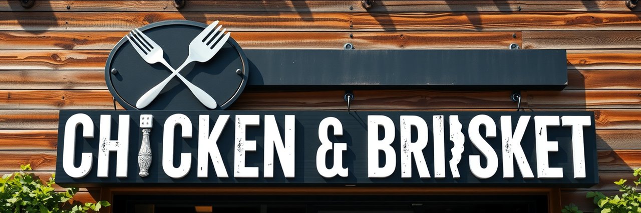 Prime brisket dishes restaurant exterior with bold gourmet eatery sign.